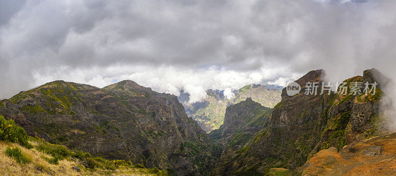 马德拉岛的山在Pico do ariiro和云彩在高山上